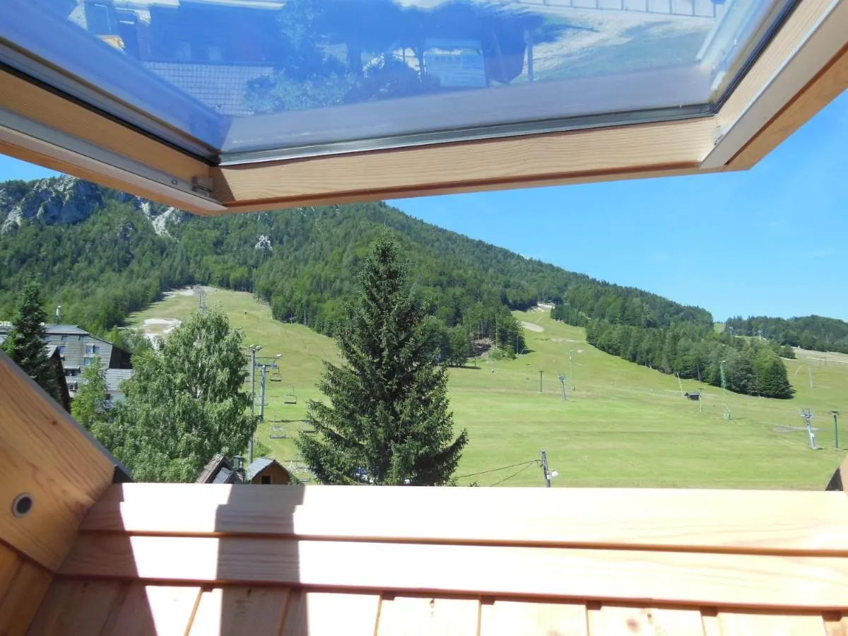 View through the skylight to the ski slope
