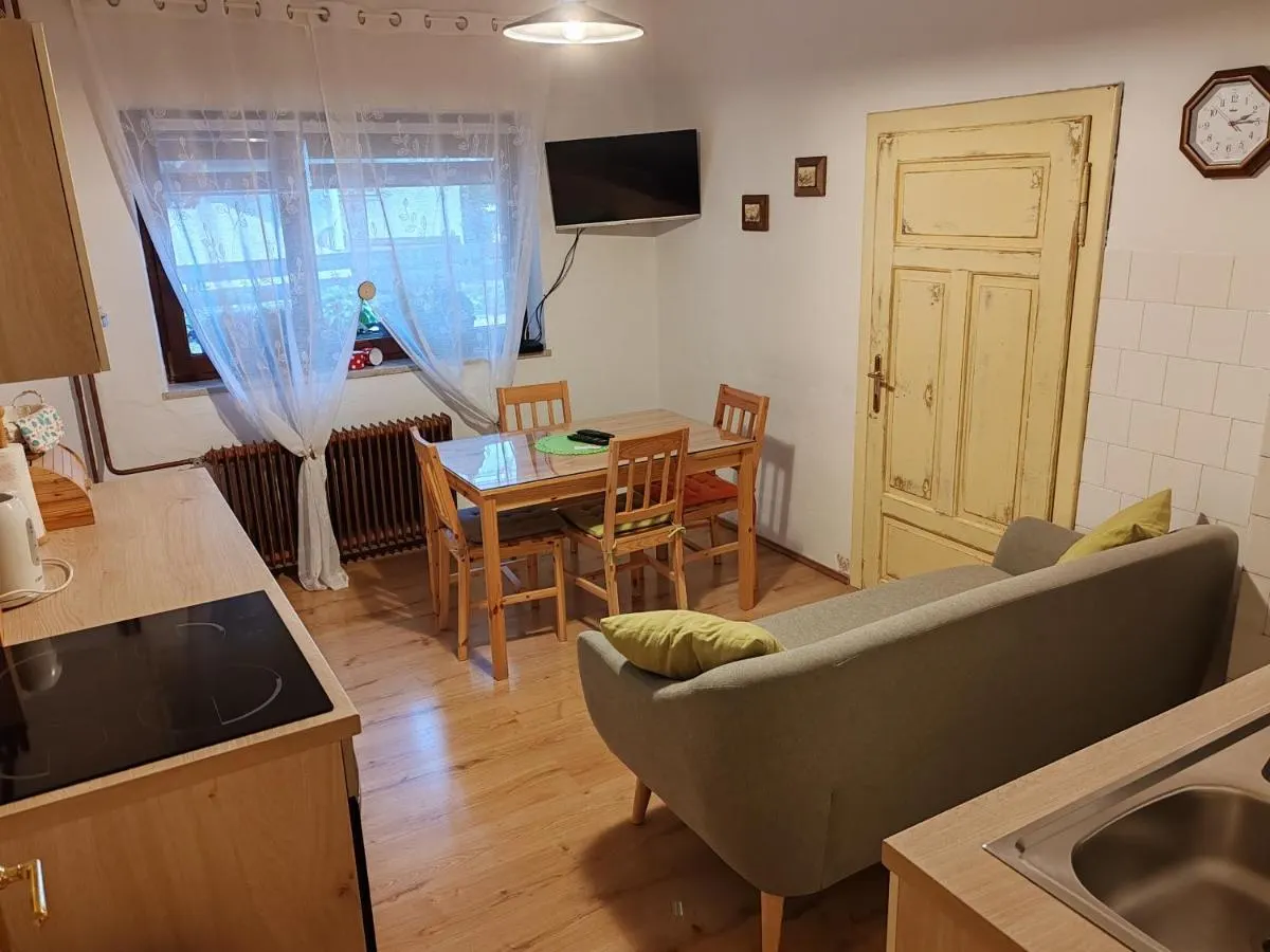 Dining corner and kitchen in the retro apartment